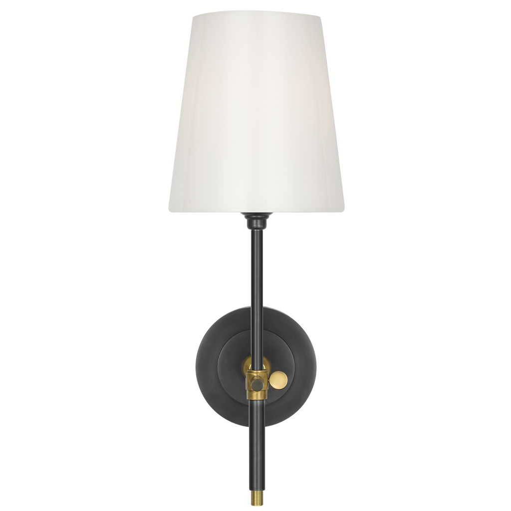 Bryant 15" Cordless Bath Sconce | Bronze and Hand-Rubbed Antique Brass | White Glass