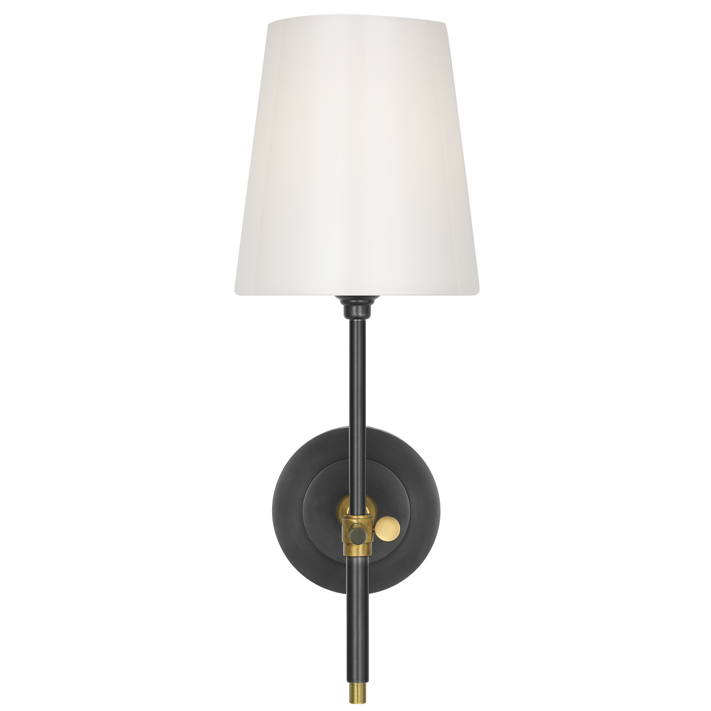Bryant 15" Cordless Bath Sconce | Bronze and Hand-Rubbed Antique Brass | White Glass