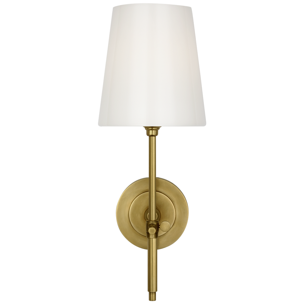 Bryant 15" Cordless Bath Sconce | Hand-Rubbed Antique Brass | White Glass