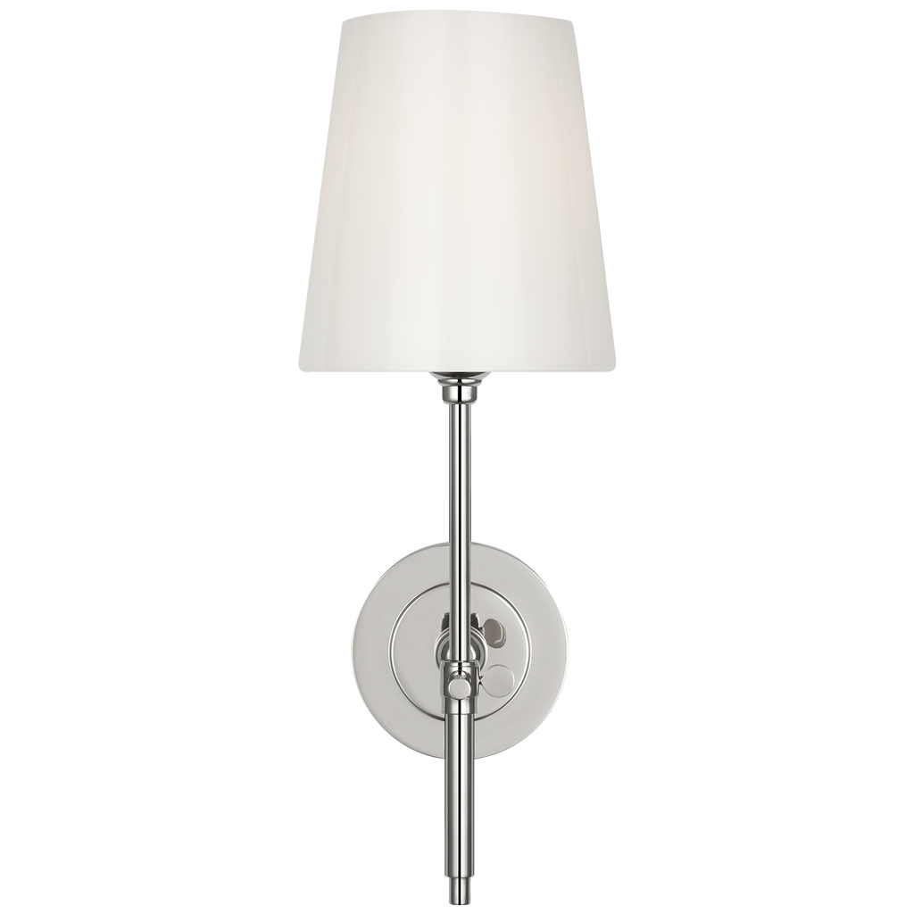 Bryant 15" Cordless Bath Sconce | Polished Nickel | White Glass