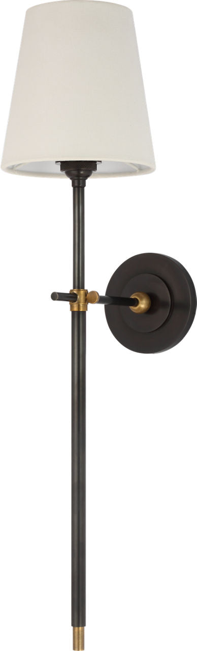 Bryant 27" Cordless Tail Sconce | Bronze and Hand-Rubbed Antique Brass | Linen Shade