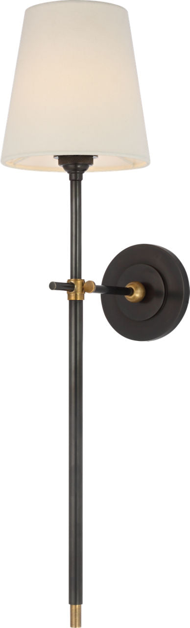 Bryant 27" Cordless Tail Sconce | Bronze and Hand-Rubbed Antique Brass | Linen Shade