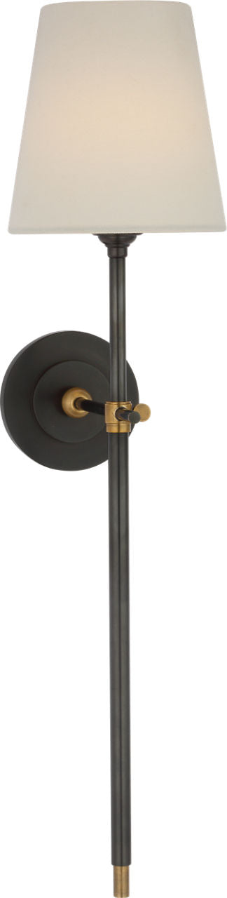 Bryant 27" Cordless Tail Sconce | Bronze and Hand-Rubbed Antique Brass | Linen Shade