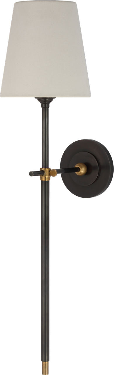 Bryant 27" Cordless Tail Sconce | Bronze and Hand-Rubbed Antique Brass | Linen Shade