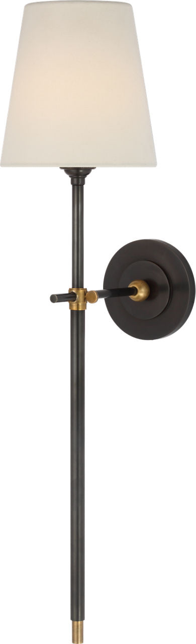 Bryant 27" Cordless Tail Sconce | Bronze and Hand-Rubbed Antique Brass | Linen Shade