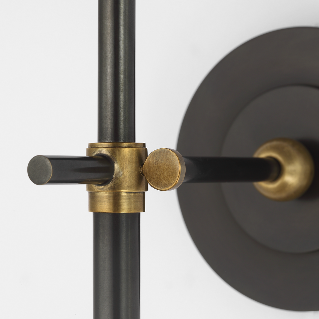 Bryant 27" Cordless Tail Sconce | Bronze and Hand-Rubbed Antique Brass | Linen Shade