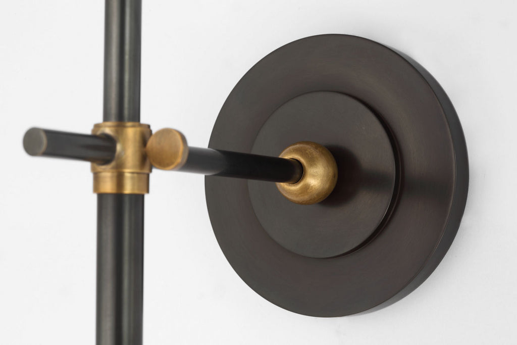 Bryant 27" Cordless Tail Sconce | Bronze and Hand-Rubbed Antique Brass | Linen Shade