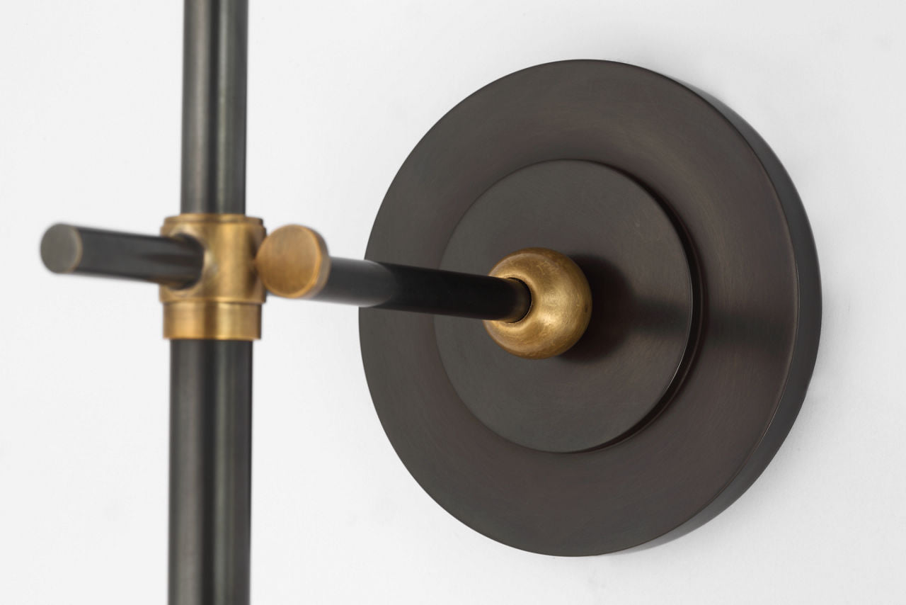 Bryant 27" Cordless Tail Sconce | Bronze and Hand-Rubbed Antique Brass | Linen Shade