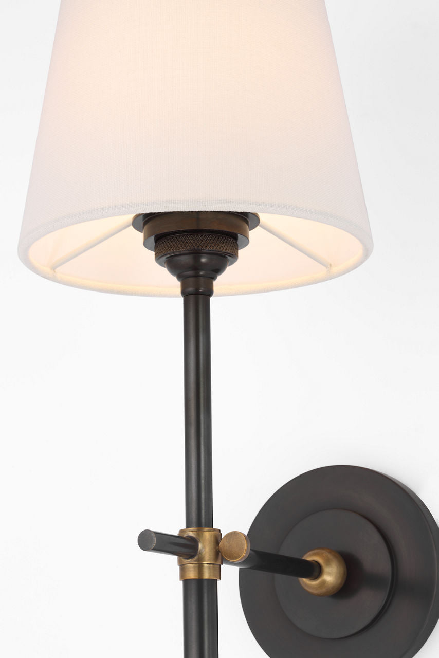 Bryant 27" Cordless Tail Sconce | Bronze and Hand-Rubbed Antique Brass | Linen Shade