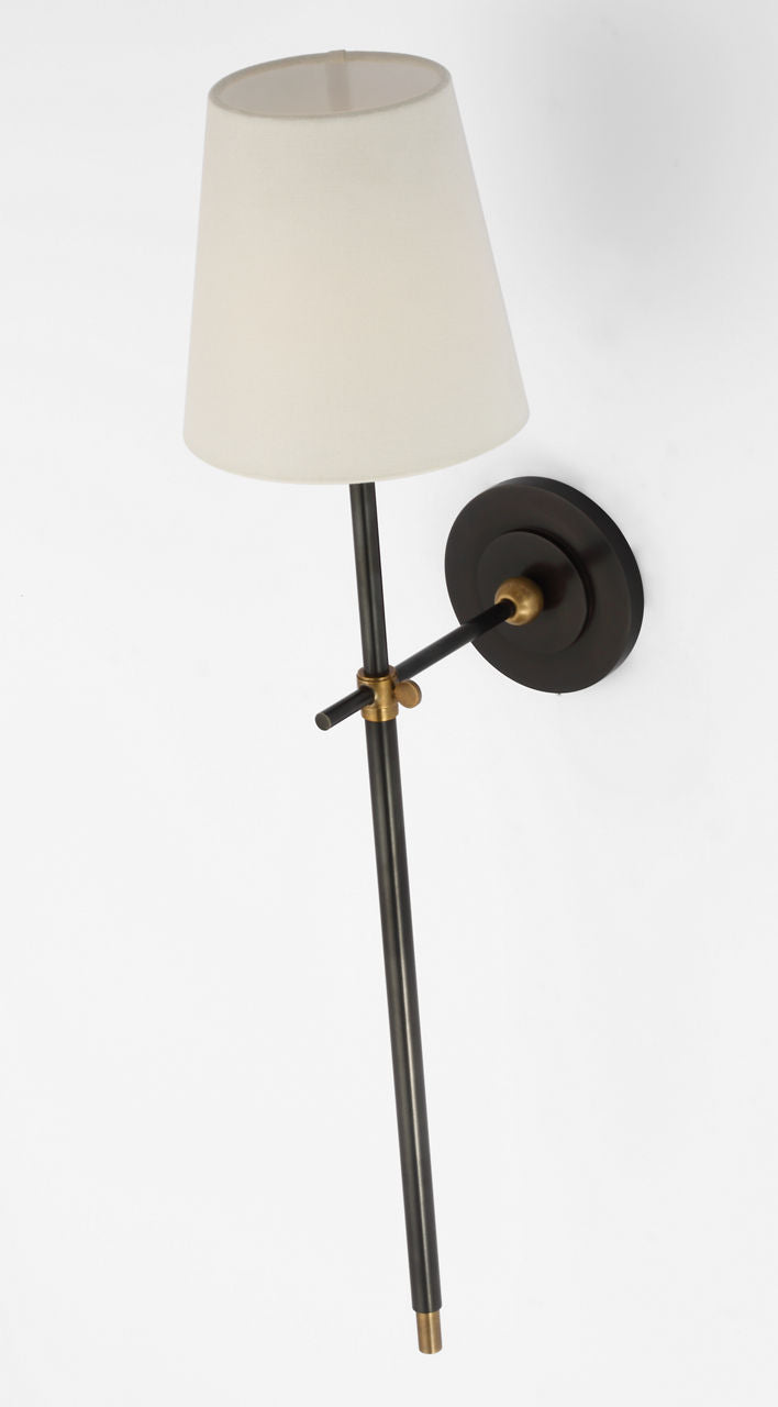 Bryant 27" Cordless Tail Sconce | Bronze and Hand-Rubbed Antique Brass | Linen Shade