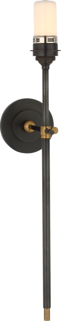 Bryant 27" Cordless Tail Sconce | Bronze and Hand-Rubbed Antique Brass | Linen Shade