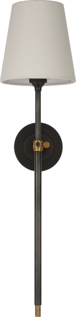 Bryant 27" Cordless Tail Sconce | Bronze and Hand-Rubbed Antique Brass | Linen Shade
