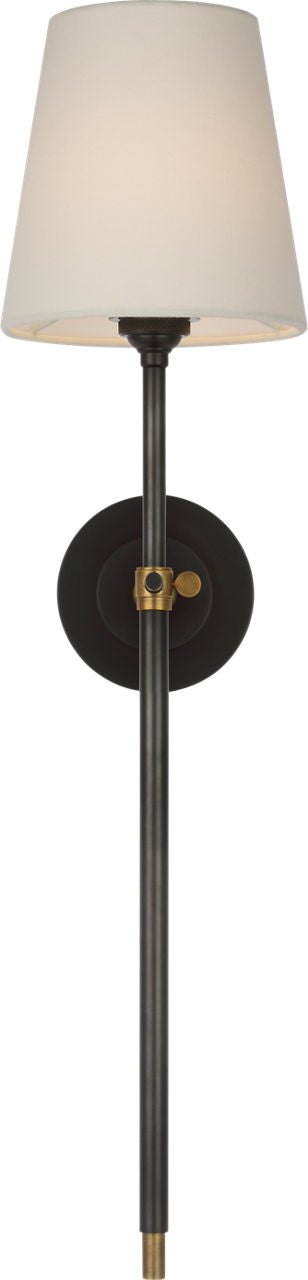 Bryant 27" Cordless Tail Sconce | Bronze and Hand-Rubbed Antique Brass | Linen Shade