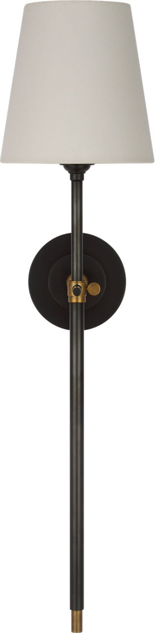 Bryant 27" Cordless Tail Sconce | Bronze and Hand-Rubbed Antique Brass | Linen Shade