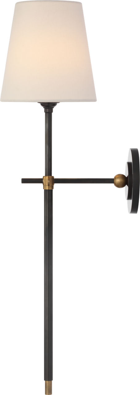 Bryant 27" Cordless Tail Sconce | Bronze and Hand-Rubbed Antique Brass | Linen Shade
