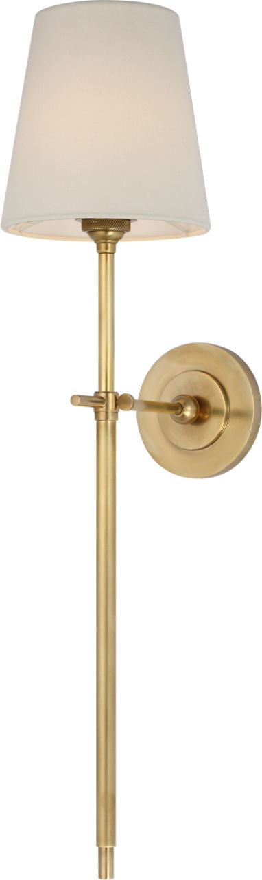 Bryant 27" Cordless Tail Sconce | Hand-Rubbed Antique Brass | Linen Shade