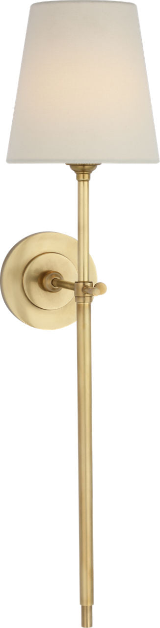 Bryant 27" Cordless Tail Sconce | Hand-Rubbed Antique Brass | Linen Shade