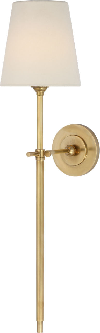Bryant 27" Cordless Tail Sconce | Hand-Rubbed Antique Brass | Linen Shade