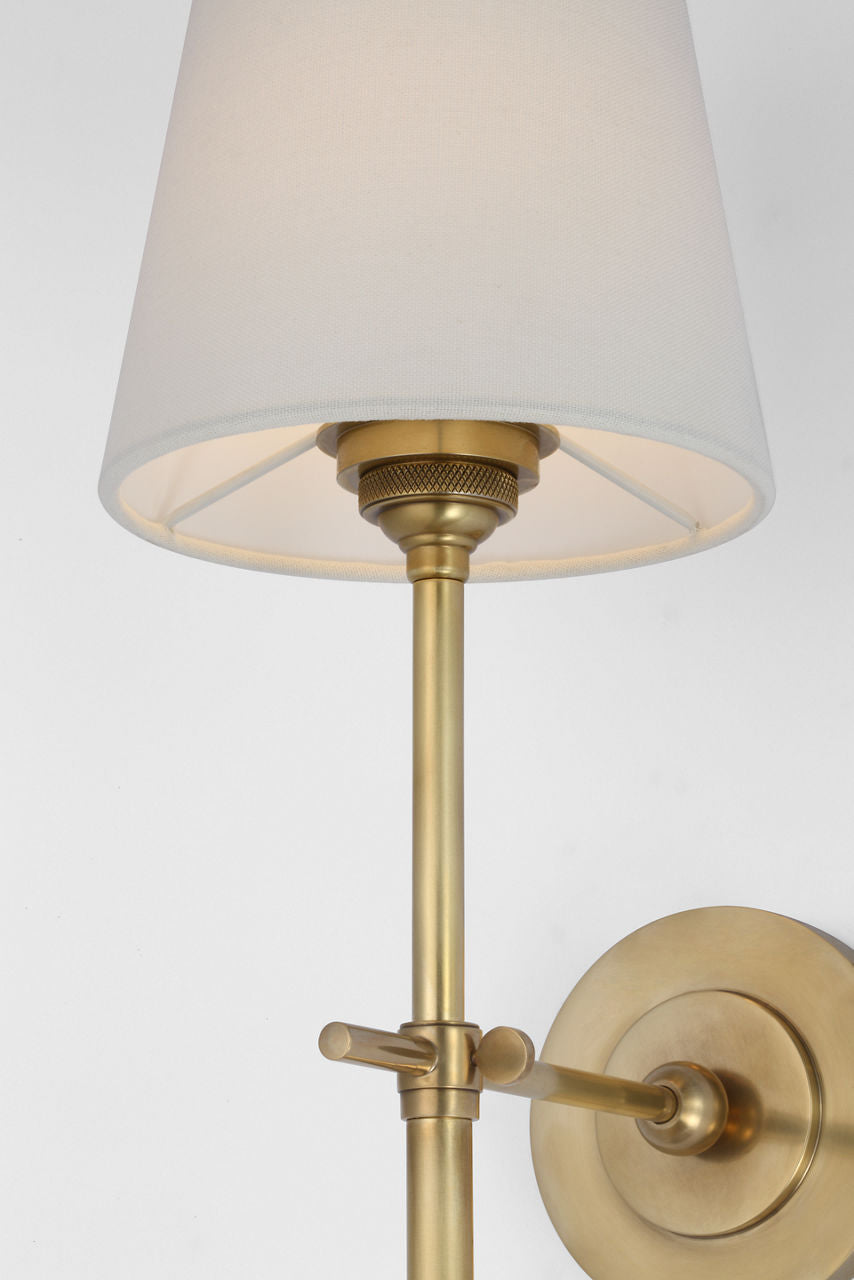 Bryant 27" Cordless Tail Sconce | Hand-Rubbed Antique Brass | Linen Shade