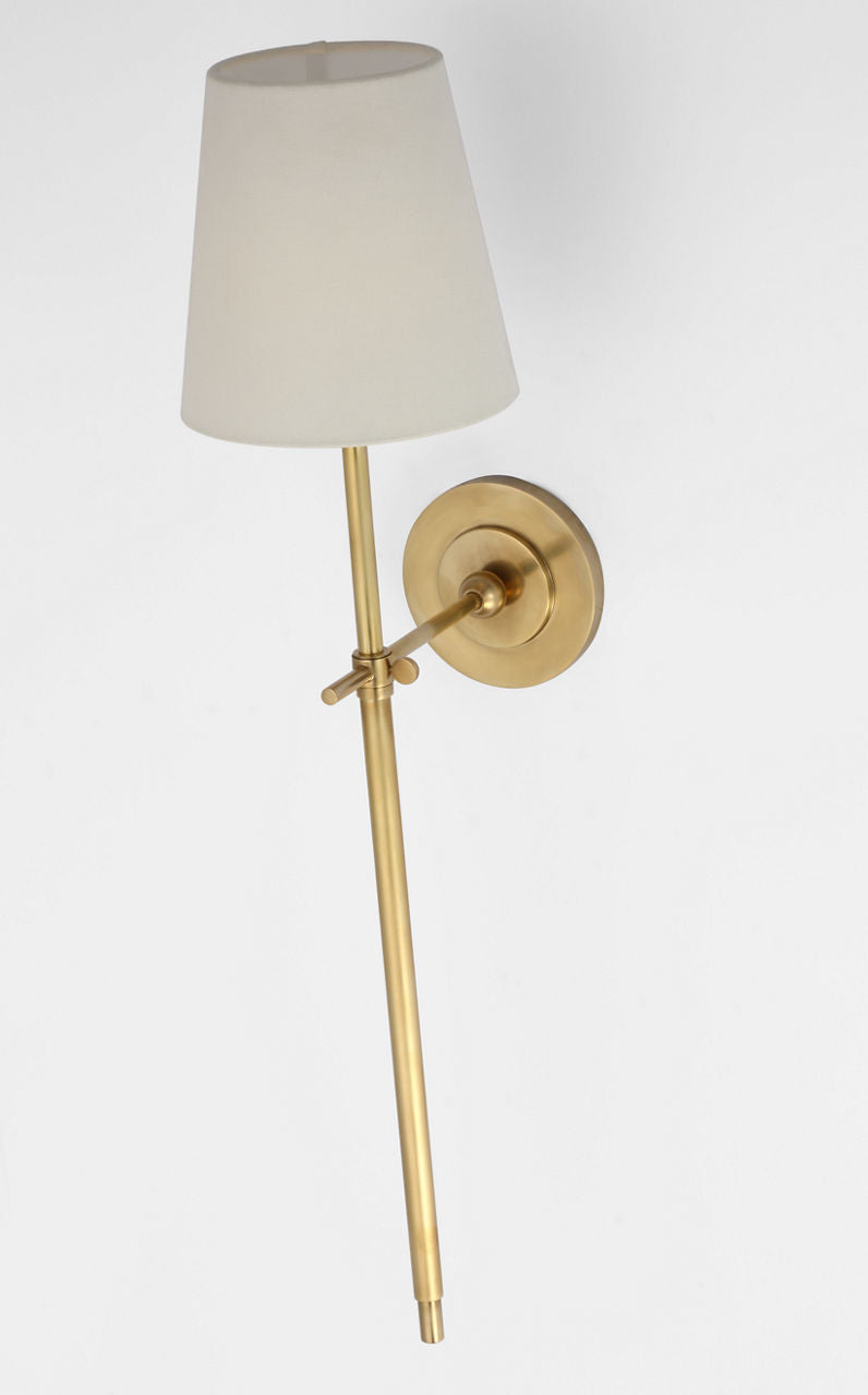 Bryant 27" Cordless Tail Sconce | Hand-Rubbed Antique Brass | Linen Shade