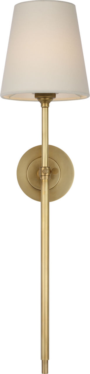Bryant 27" Cordless Tail Sconce | Hand-Rubbed Antique Brass | Linen Shade