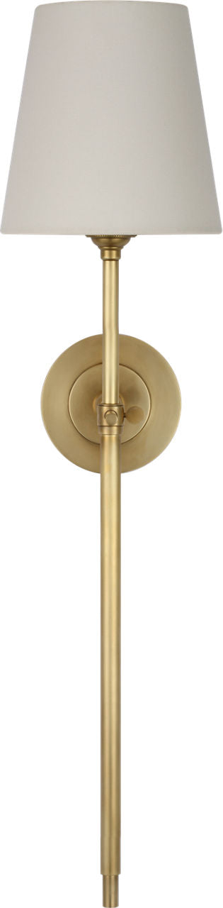 Bryant 27" Cordless Tail Sconce | Hand-Rubbed Antique Brass | Linen Shade