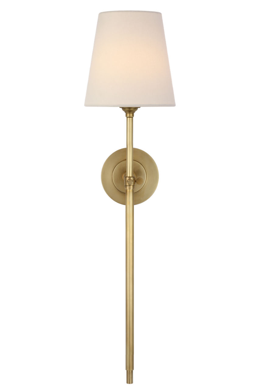Bryant 27" Cordless Tail Sconce | Hand-Rubbed Antique Brass | Linen Shade