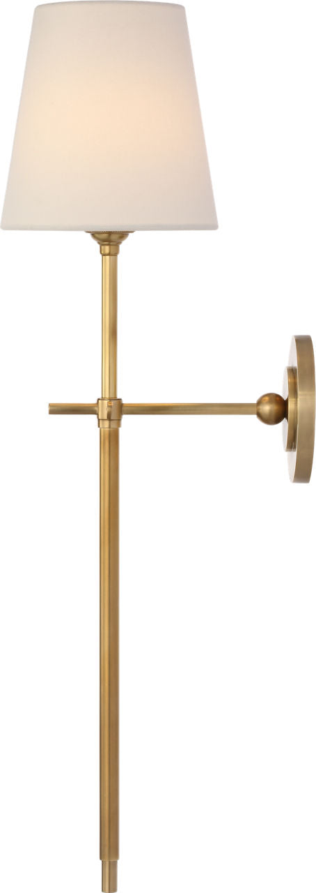 Bryant 27" Cordless Tail Sconce | Hand-Rubbed Antique Brass | Linen Shade