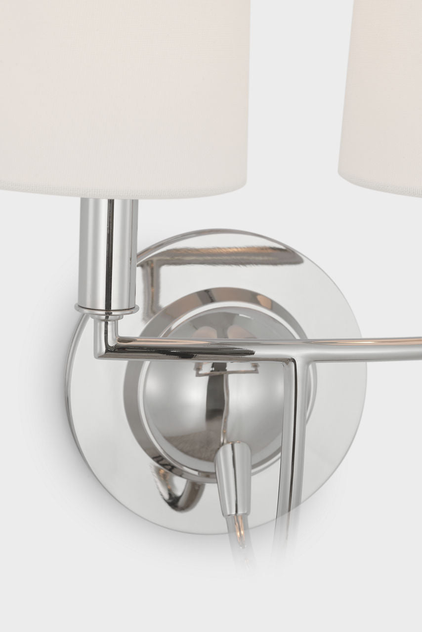 Elkins Double Sconce | Polished Nickel | Linen Shades