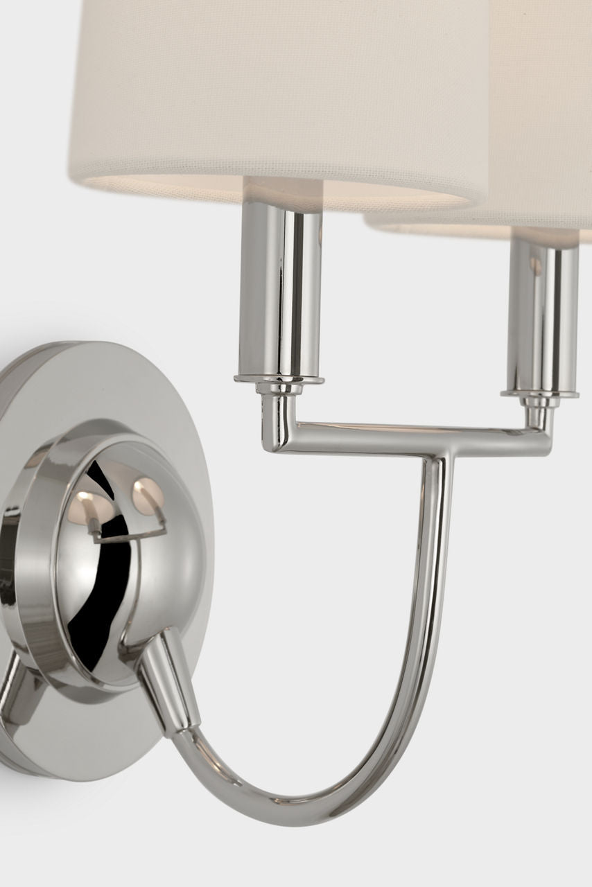 Elkins Double Sconce | Polished Nickel | Linen Shades