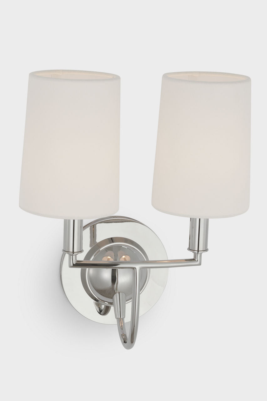 Elkins Double Sconce | Polished Nickel | Linen Shades