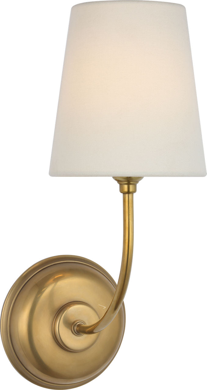 Vendome 16" Cordless Single Sconce | Hand-Rubbed Antique Brass | Linen Shade