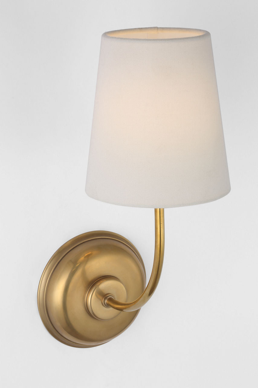 Vendome 16" Cordless Single Sconce | Hand-Rubbed Antique Brass | Linen Shade