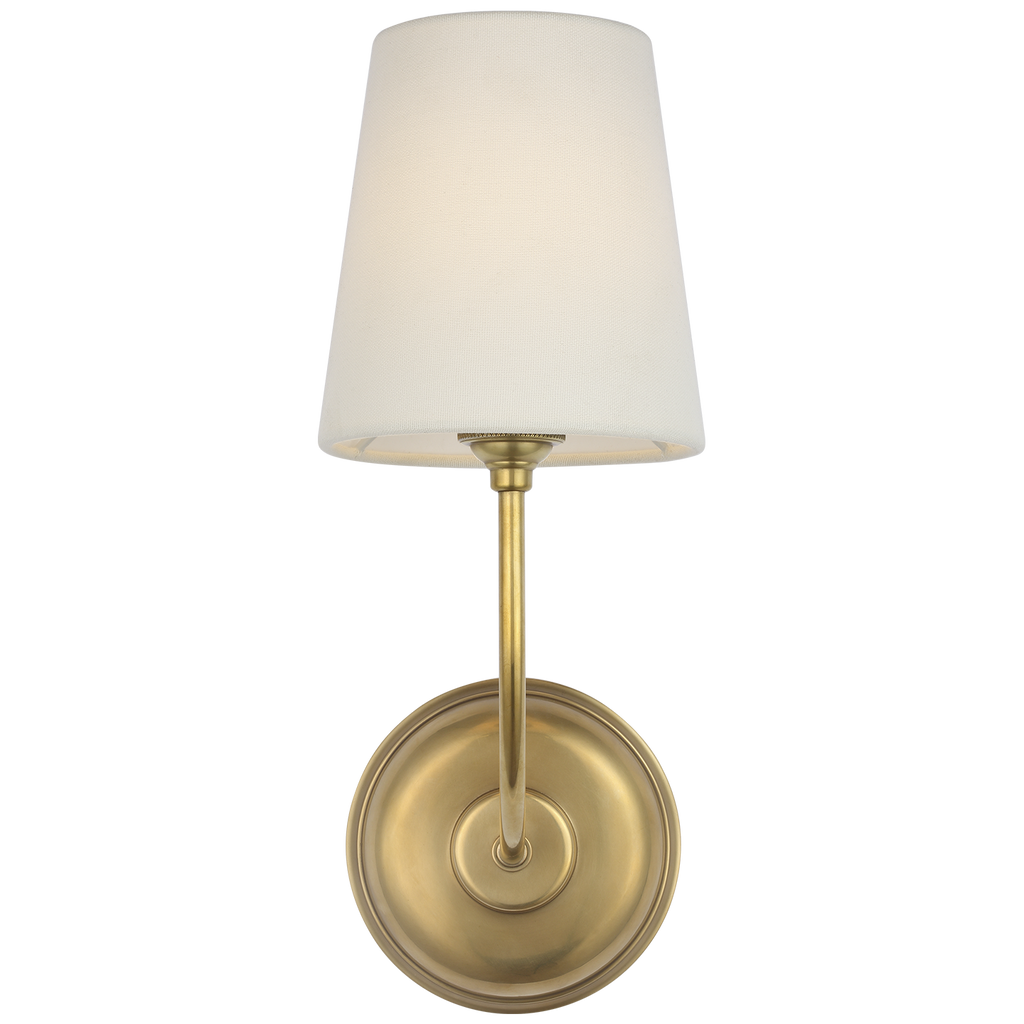 Vendome 16" Cordless Single Sconce | Hand-Rubbed Antique Brass | Linen Shade