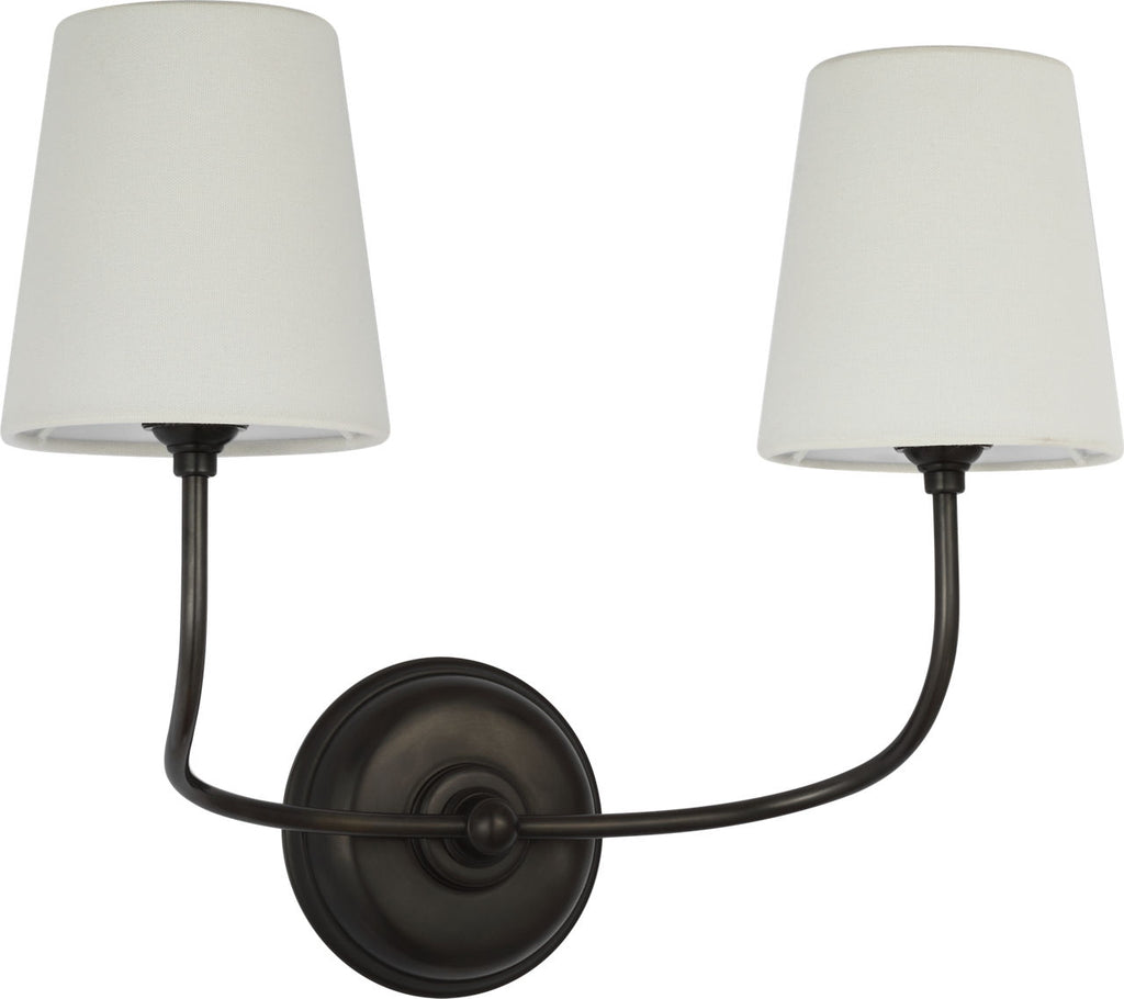 Vendome 16" Cordless Double Sconce | Bronze | Linen Shades