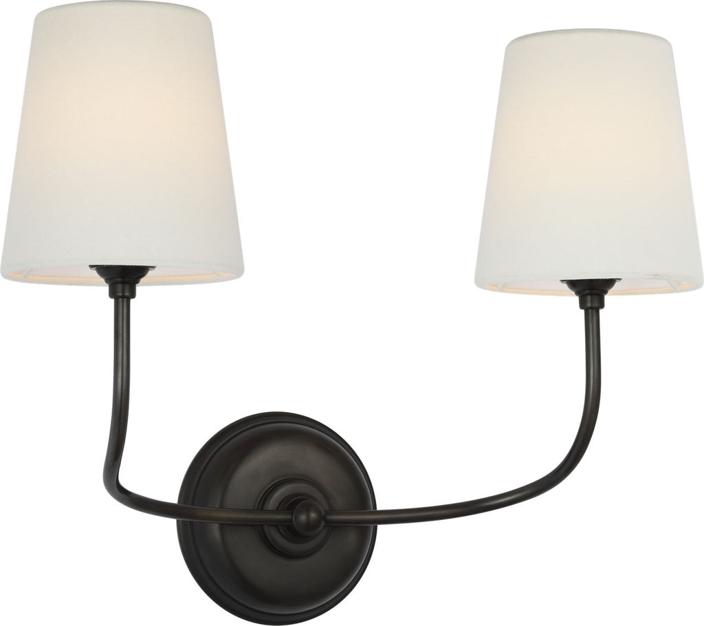 Vendome 16" Cordless Double Sconce | Bronze | Linen Shades