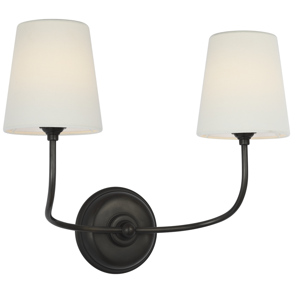 Vendome 16" Cordless Double Sconce | Bronze | Linen Shades
