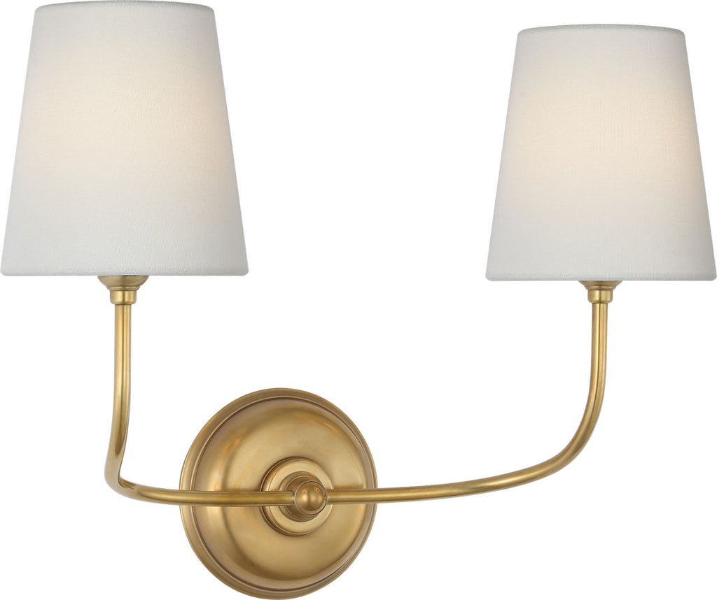 Vendome 16" Cordless Double Sconce | Hand-Rubbed Antique Brass | Linen Shades