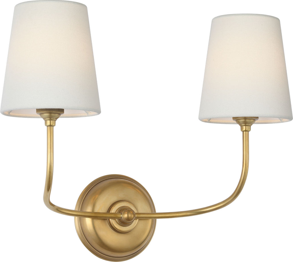 Vendome 16" Cordless Double Sconce | Hand-Rubbed Antique Brass | Linen Shades