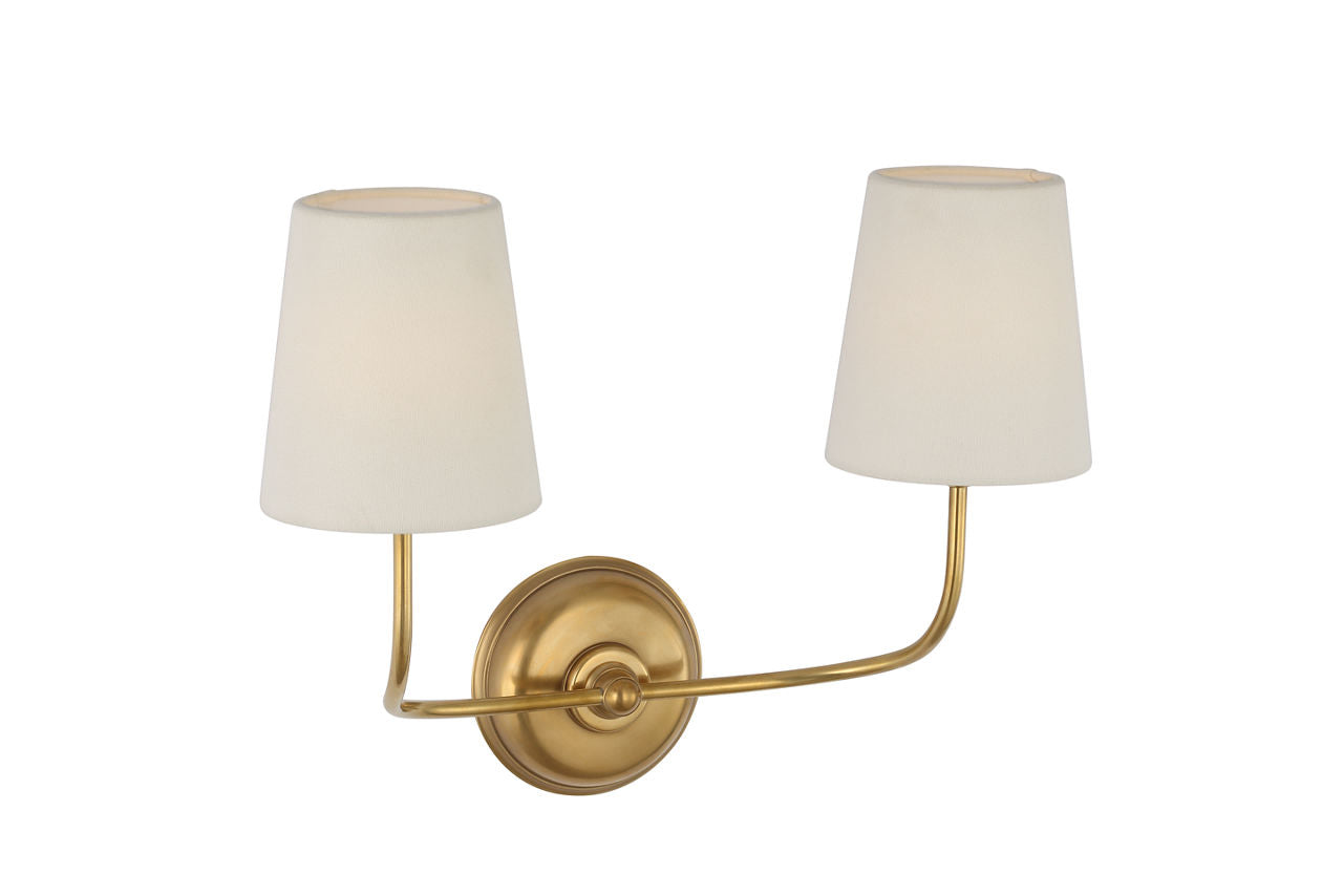 Vendome 16" Cordless Double Sconce | Hand-Rubbed Antique Brass | Linen Shades