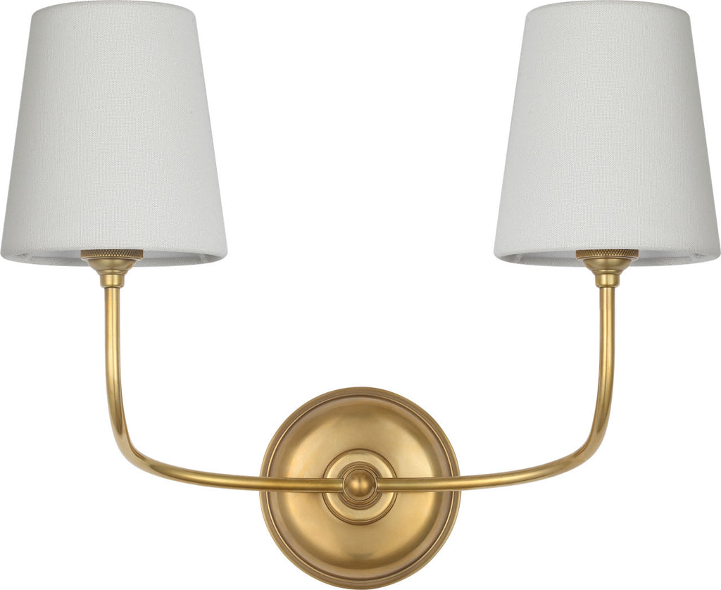 Vendome 16" Cordless Double Sconce | Hand-Rubbed Antique Brass | Linen Shades