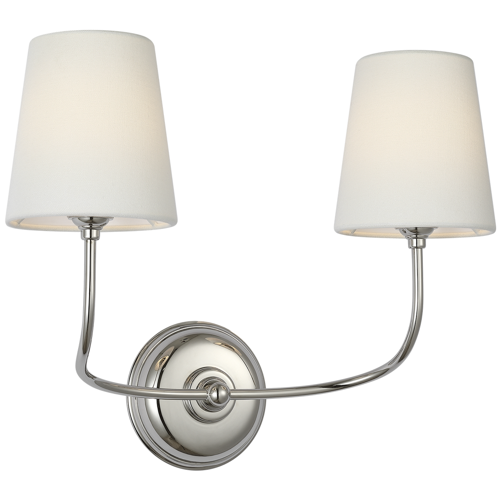 Vendome 16" Cordless Double Sconce | Polished Nickel | Linen Shades