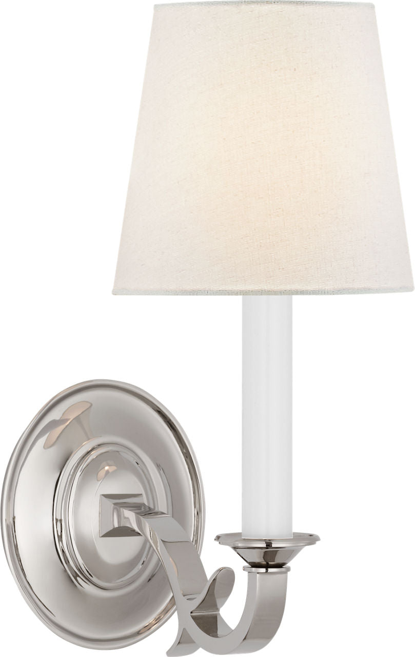 Channing Single Sconce | Polished Nickel | Linen Shade