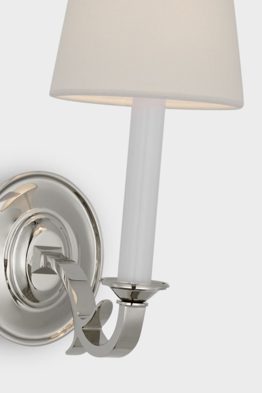 Channing Single Sconce | Polished Nickel | Linen Shade