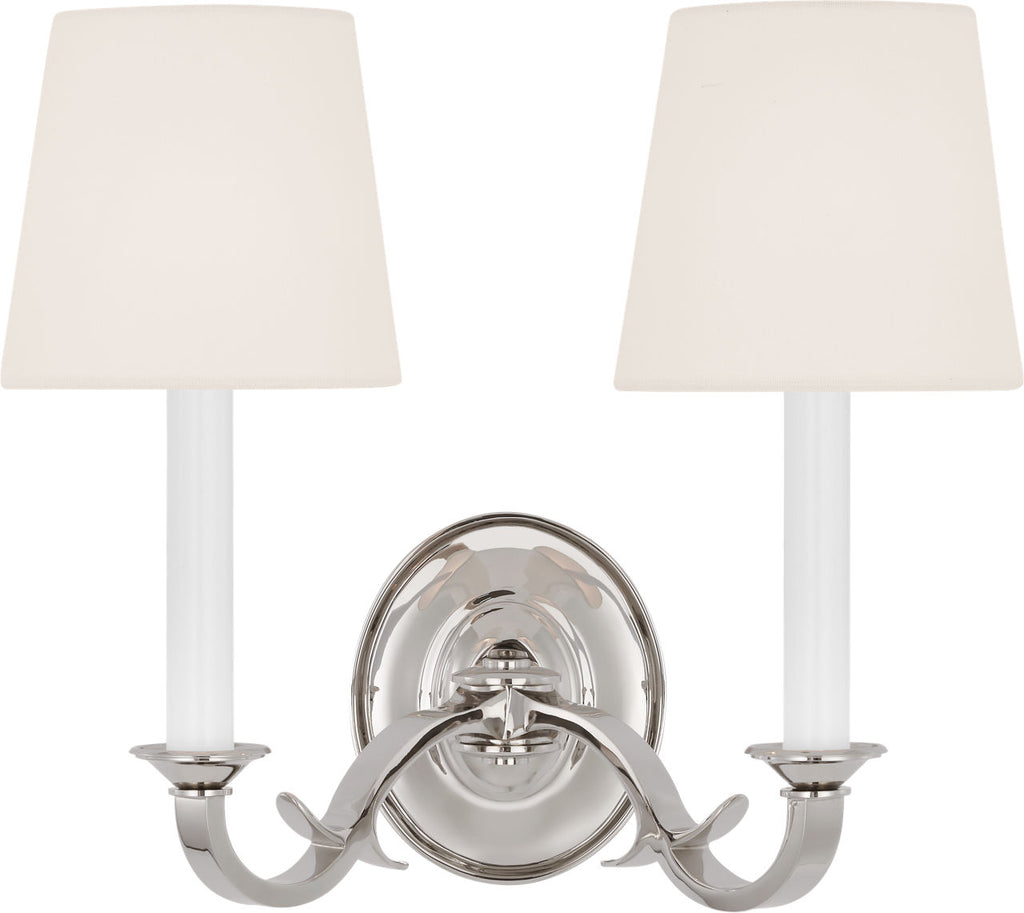 Channing Double Sconce | Polished Nickel | Linen Shades