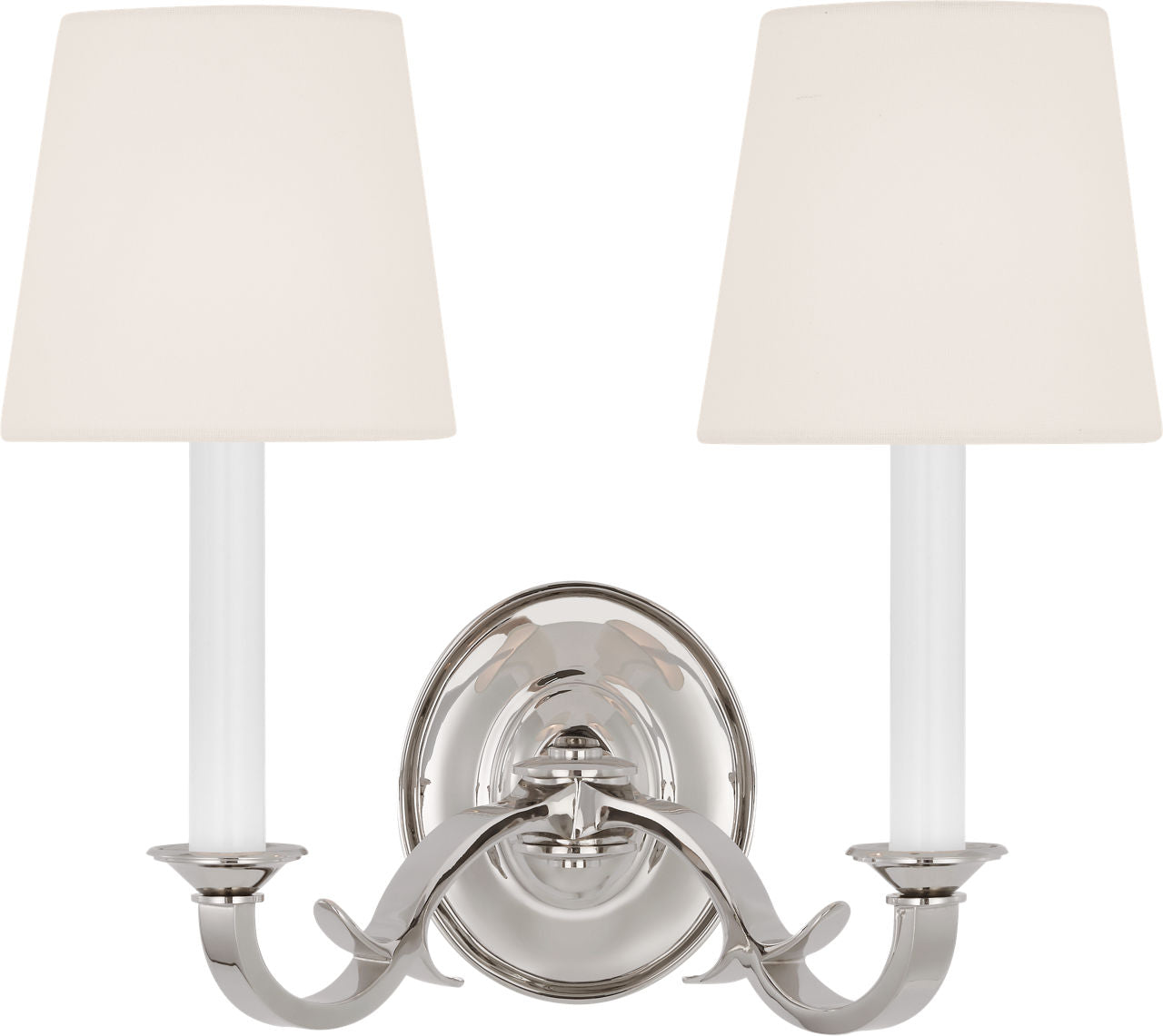 Channing Double Sconce | Polished Nickel | Linen Shades