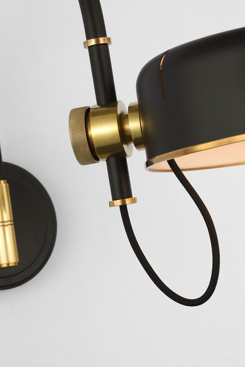 Oso 13" Articulating Arc Wall Light | Modern Iron and Hand-Rubbed Antique Brass | Modern Iron Shade
