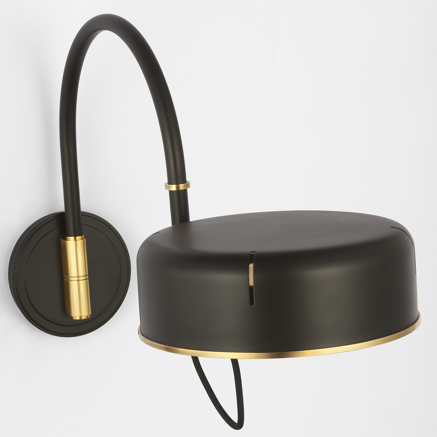 Oso 13" Articulating Arc Wall Light | Modern Iron and Hand-Rubbed Antique Brass | Modern Iron Shade