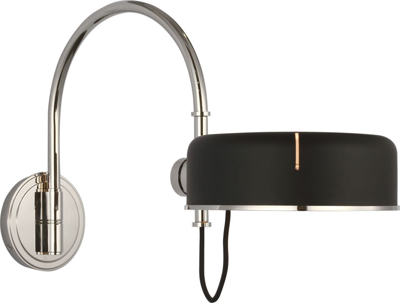 Oso 13" Articulating Arc Wall Light | Polished Nickel | Matte Black Shade