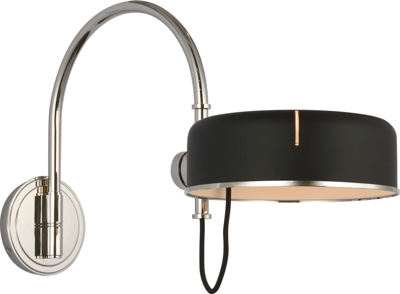 Oso 13" Articulating Arc Wall Light | Polished Nickel | Matte Black Shade